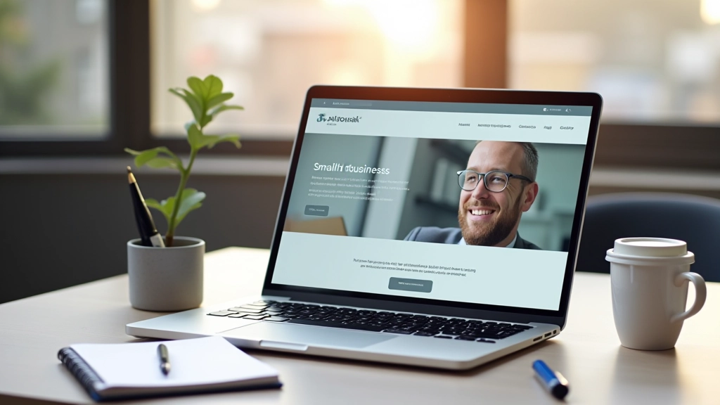 Moderne laptop op een kantoor bureau met website design zichtbaar op het scherm