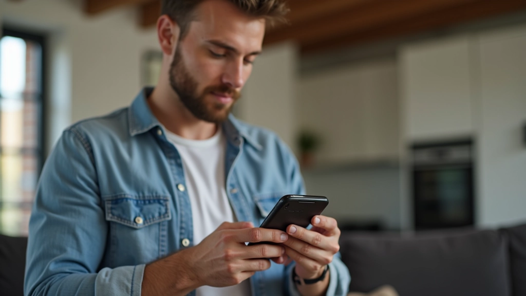 Persoon houdt smartphone vast en browst door een website met geoptimaliseerde mobiele interface, duidelijk zichtbare knoppen en leesbare tekst